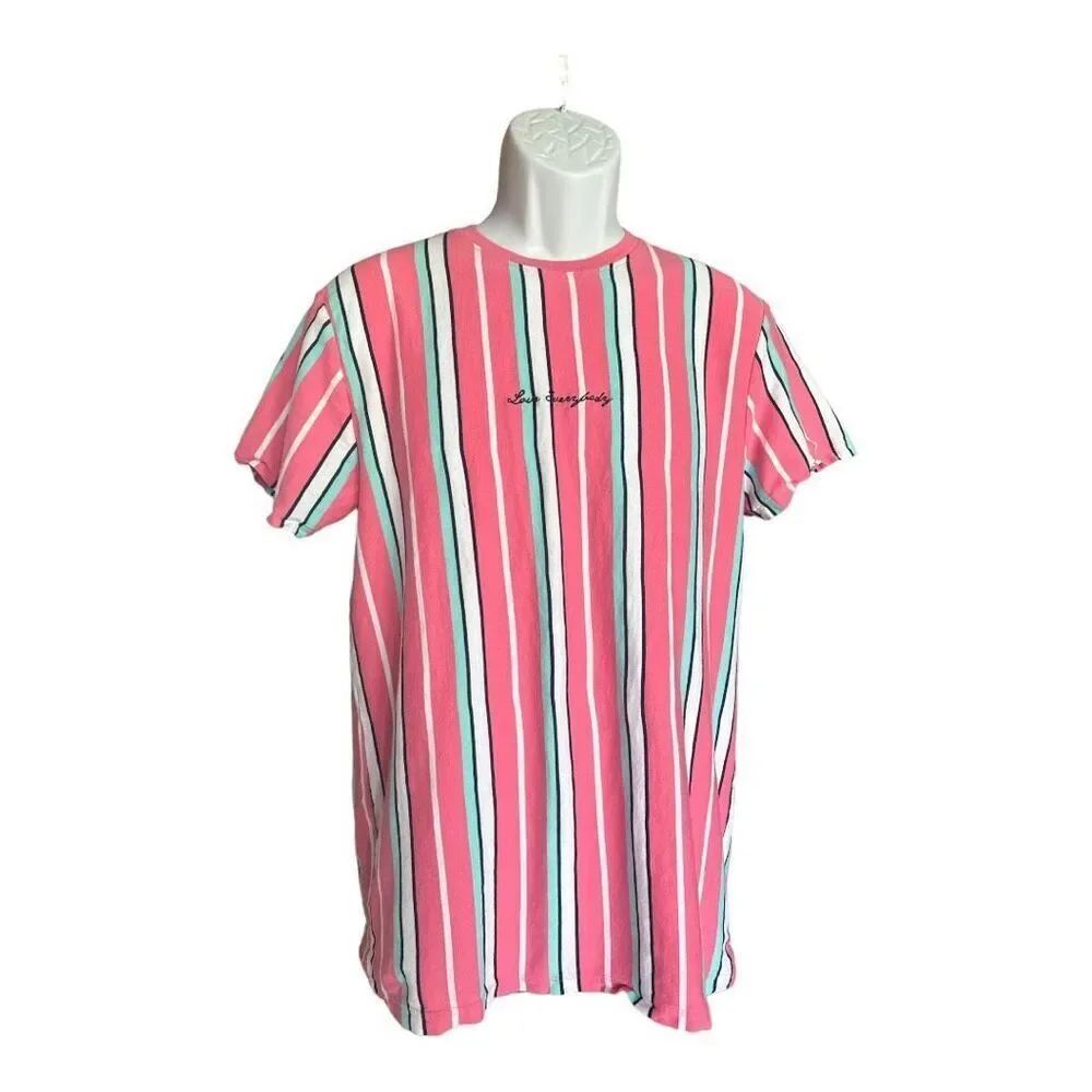 Mens San Francisco Work Shirts Love Everybody Striped Script Tee Shirt - Sz L